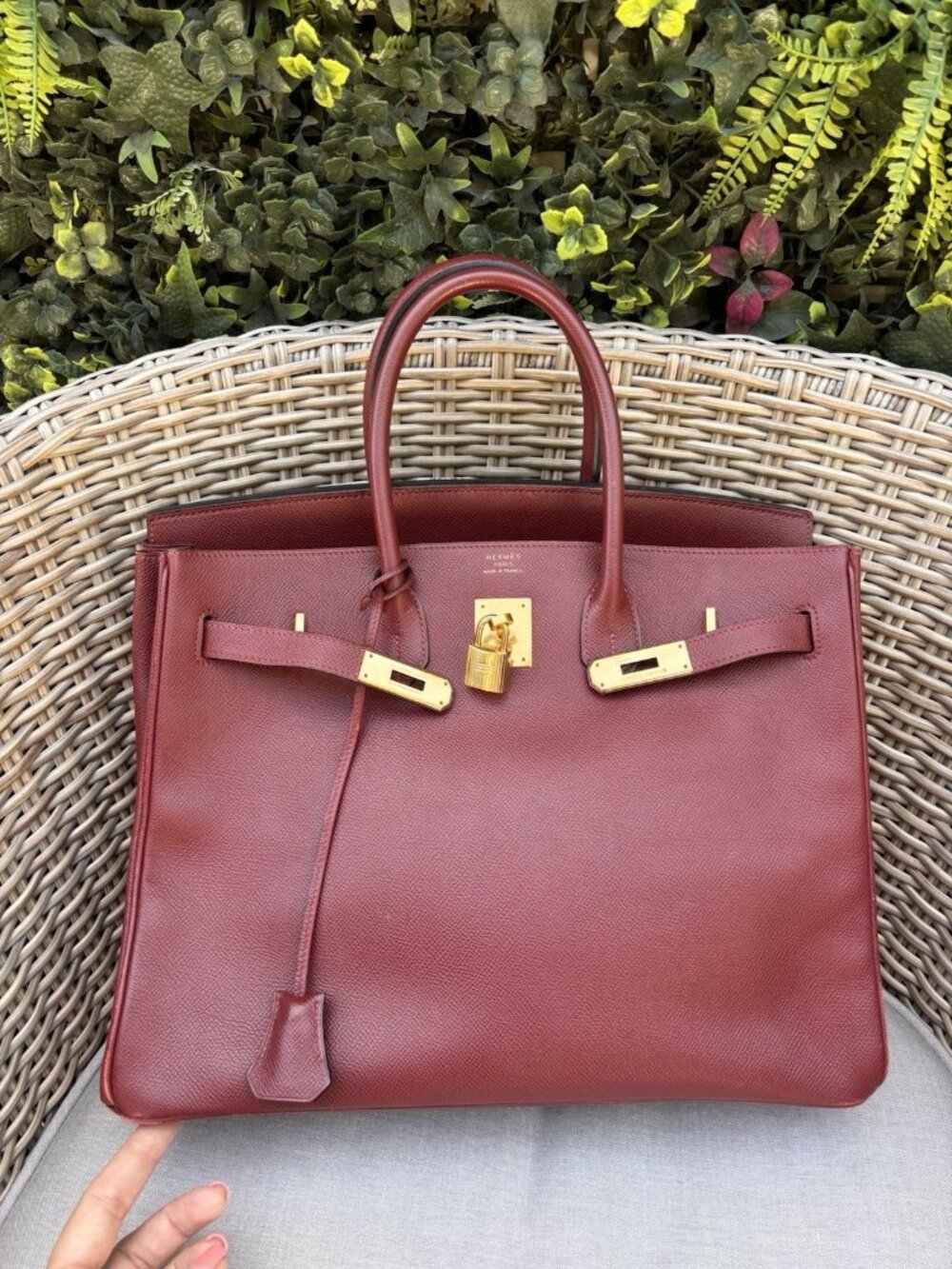 Authentic HERMES BIRKIN 35 Courchevel Rouge H burgundy leather bag